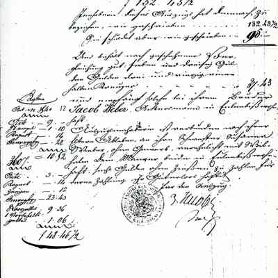 Business Paper: Releasepaper, Margaretha Weber, wife of Peter Messing of Rodenbach, Extract of inheritance given to their children No. 3840 & 3607, No. 124. 20 December 1841. In Old German. Five handwritten pages. Translated by Gertrud Miller.