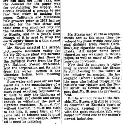 Article: "Cigarette Papers Now U.S. Industry," The New York Times. 9 October 1949.