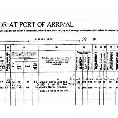 Passenger Manifest: SS Rex, Jan. 18-26 1938, Hans Golderberger and Harry Straus.
