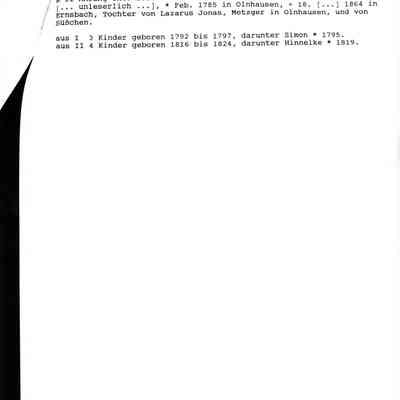 Record: Hauptstaatsarchiv Stuttgart J 386 Band 176. Familienbuch der jüdischen Gemeinde Ernsbach. Two typewritten pages. In English.