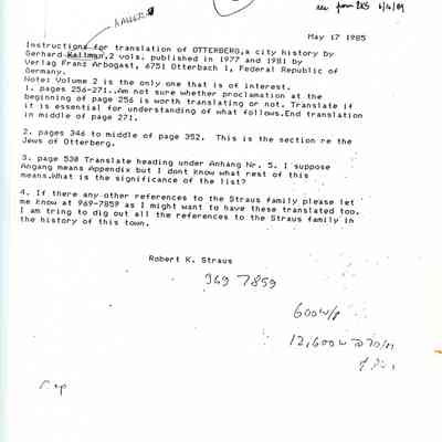 Letter to Unknown Recipient from Robert K. Straus