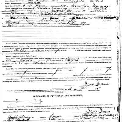 Petition for Naturalization: Hans Straus, Supreme Court, Westchester County, Number 4714, page 226. 28 July 1918. Certificate of Naturalization Number 650654 issued on 25 February 1916.