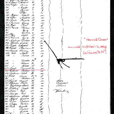 Passenger Manifest: Emanuel Straus, age 30. "Harvest Queen," arrived 12 October1853 from Le Havre to New York.