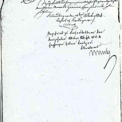 Business Paper: Begins with Auszug. No. 399. 30 August 1834. In Old German. Not translated. Sixteen handwritten pages.