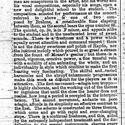 Article: "Second Chamber Matinee," The Sydney Mail. Music and Drama Section, 5 December 1891. Page 1276.
