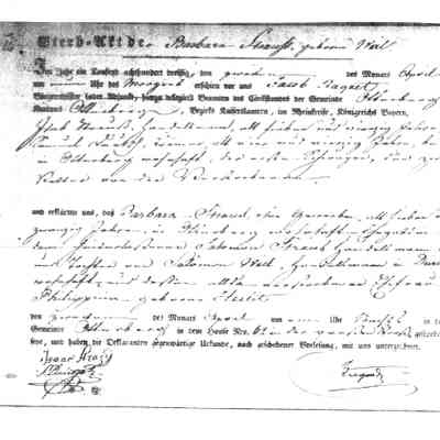 Death Record: Barbara Straus (Elisabetha Barbara Straus).