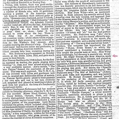 Article: The Sydney Mail, Music and Drama Section. 22 December 1888. Page 1280.