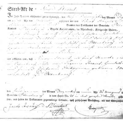 The Death Certificate for Simon Straus