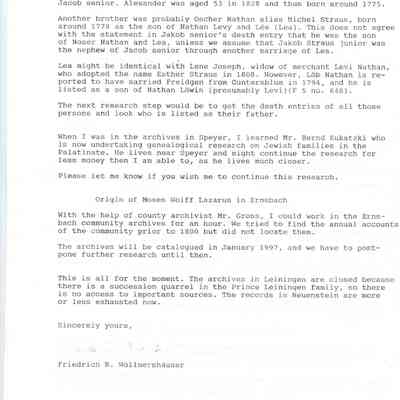 Letter from Friedrich R. Wollmershuser to Clarise Illes. (1996)