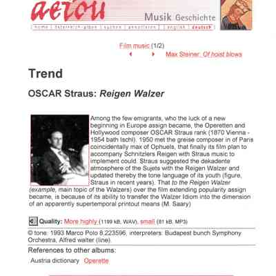 Internet Article: "Trend: Oscar Straus: Reigen Walzer."