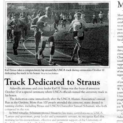 Article: Track Dedicated to Straus," UNCA Today. Spring 1993.