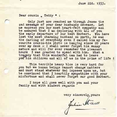 Letter: Straus, Julius, Rudolstadt, Thuringen, Germany, to Therese Straus. 22 June 1933.
