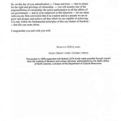 Internet Article: "SHOAH; Choosing to Remember: From the Shoah to the Mountains," Survivors & Witnesses In Western North Carolina. Two pages.