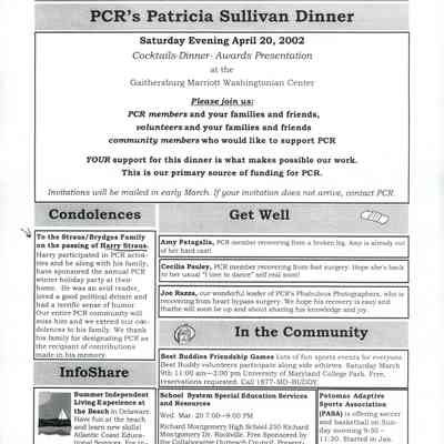 Newsletter: "Condolences" To the Straus/Brydges on the passing of Harry Straus," Potomac Community Resources, Inc.