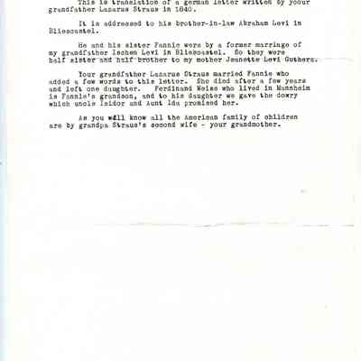 Explanation of Lazarus Straus 1840 Letter