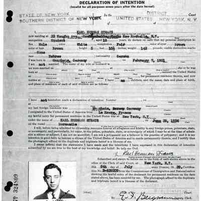 Declaration of Intent: No. 436507. State of New York, Southern District Court; Karl Herman Straus, 5 July 1939.