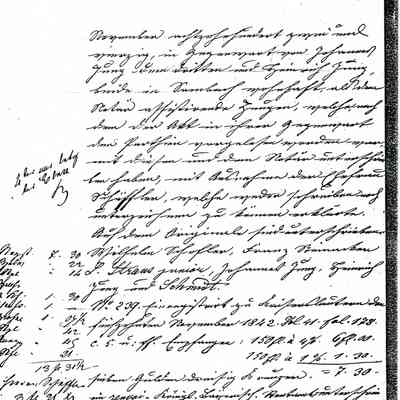 Business Paper: Im Namen Seiner Majestaet des Koenigs von Bayern, mentions L. Straus junior No. 469. 11 November 1842. In Old German. Not translated. Eight handwritten pages.