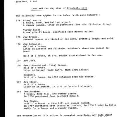 Record: Hohenlohe-Zentralarchiv Neuenstein, PA ?hringen, Lagerbücher I. Amt Ernsbach, B. 19. In English. One typewritten page.