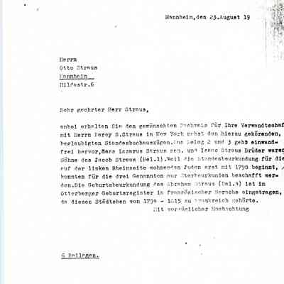 Letter: Unsigned to Herm Otto Straus