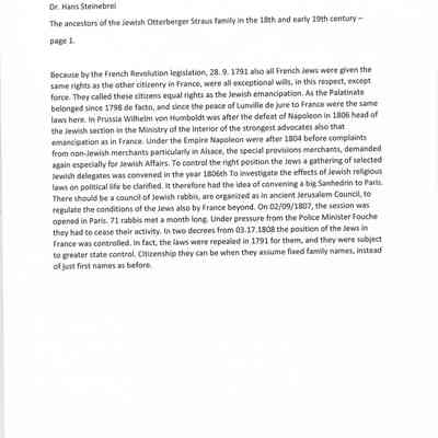 "The ancestors of the Jewish Otterberger Straus Family in the 18th and early 19th century.."