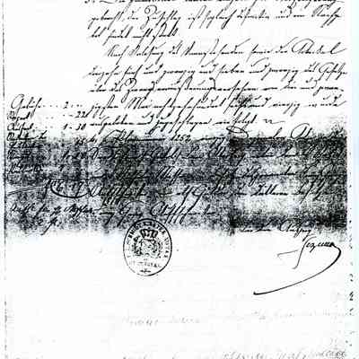 Business Paper: ....brief, mentions Johanetta GRUENEBAUM No. 373. 31 July 1854. In Old German. Not translated. Four handwritten pages.
