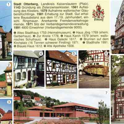 Postcard: Postcard says "Stadt Otterberg. Includes images of houses in Otterberg. Message on obverse. Message says: "Hertliche Guse durs do Studt Otterberg 10/10/2013 Martin Mueller stadtburgormister."