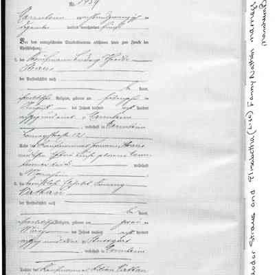Marriage Record: Ludwig Theodor Straus and Elisabeth (Lise) Fanny Nathan. 28 December 1905 in Mannheim Germany.