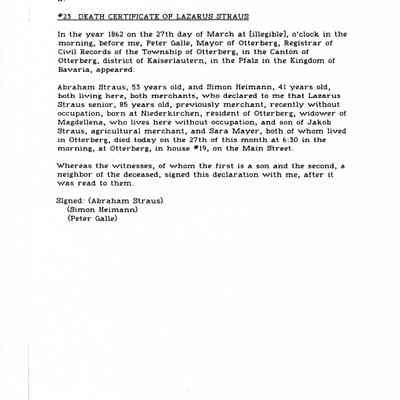 Death Record for Lazarus Straus Sr.