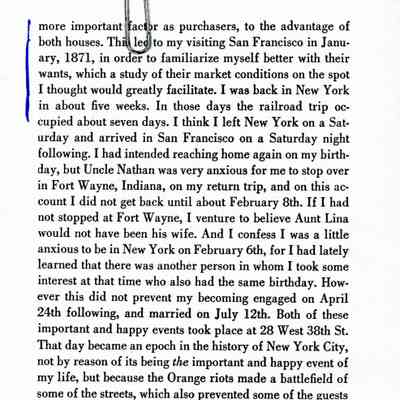 The Autobiography of Isidor Straus with a foreword by Sara Straus Hess. Pages 45 and 46. New York: Sara Straus Hess. 1955.