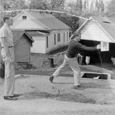 Playing horseshoes