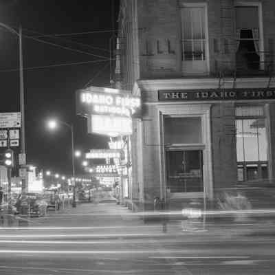 The Idaho First National Bank at night