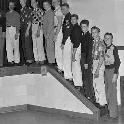 Posing on the stage stairs