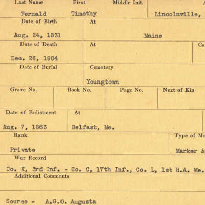 Timothy Fernald Military Records