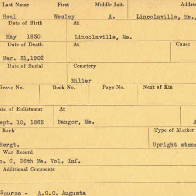 Wesley A. Heal Military Records