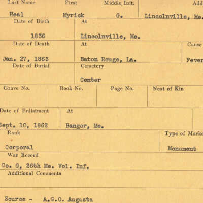 Myrick G. Heal Military Records