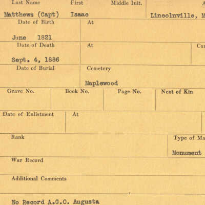 Captain Isaac Matthews Military Records