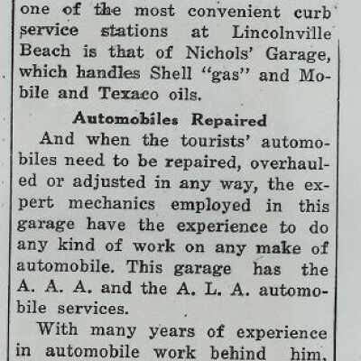Promotional ad for Nichols' Garage