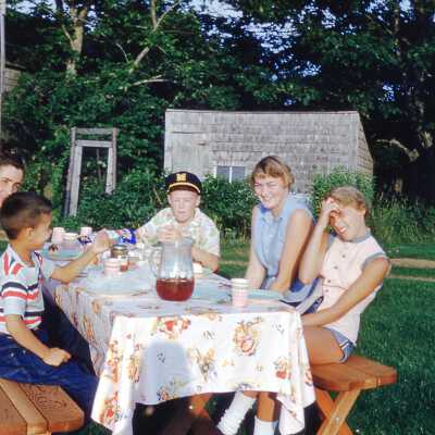 1954 - David, Ron on right, cousin Judy Gregg, cousin Susan Fowler Shinn & Elwin Lord (Maybe)