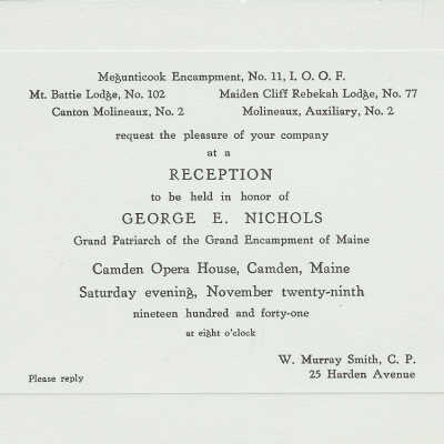 I.O.O.F. Invitation in honor of George E. Nichols