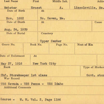 Ernest A. Webster Military Record