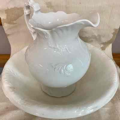 White china wash basin + pitcher