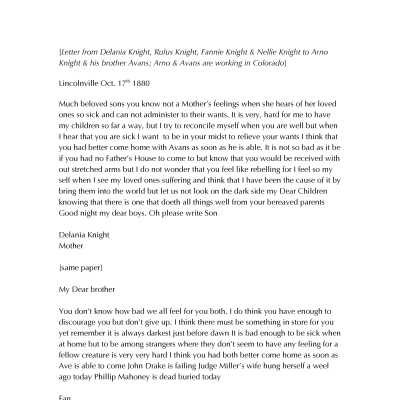 Knight Collection - 1880 Letter