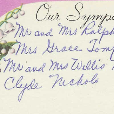 Floral arrangement cards from the funeral of George E. Nichols.