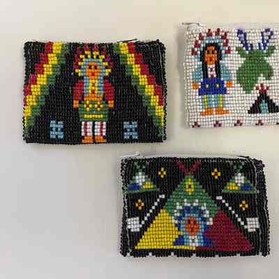 Three Beaded Bags & a Wooden Boat