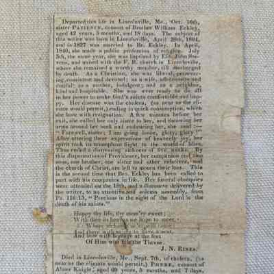 Newspaper Obituary - 1846