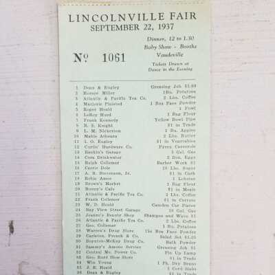 Lincolnville Fair Raffle Ticket 1937