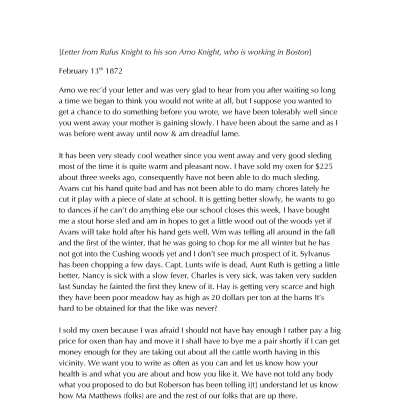 Knight Collection - 1872 Letter