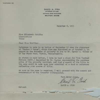 Letter - David Fish to Elizabeth Griffin
