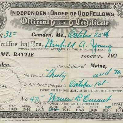 Odd Fellows membership card