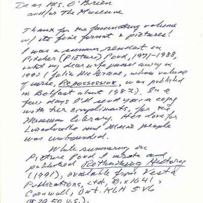 Richard Crum's letter describing his wife Julia's love for Lincolnville as described in her poetry